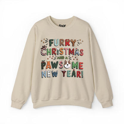 Unisex Heavy Blend Crewneck Sweatshirt | Solid Colors V.1 | Furry Christmas Design | 13 colors