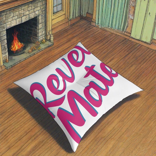 Square Tufted Floor Pillow | for Pets and Companions | White & Fuchsia RevelMates Design