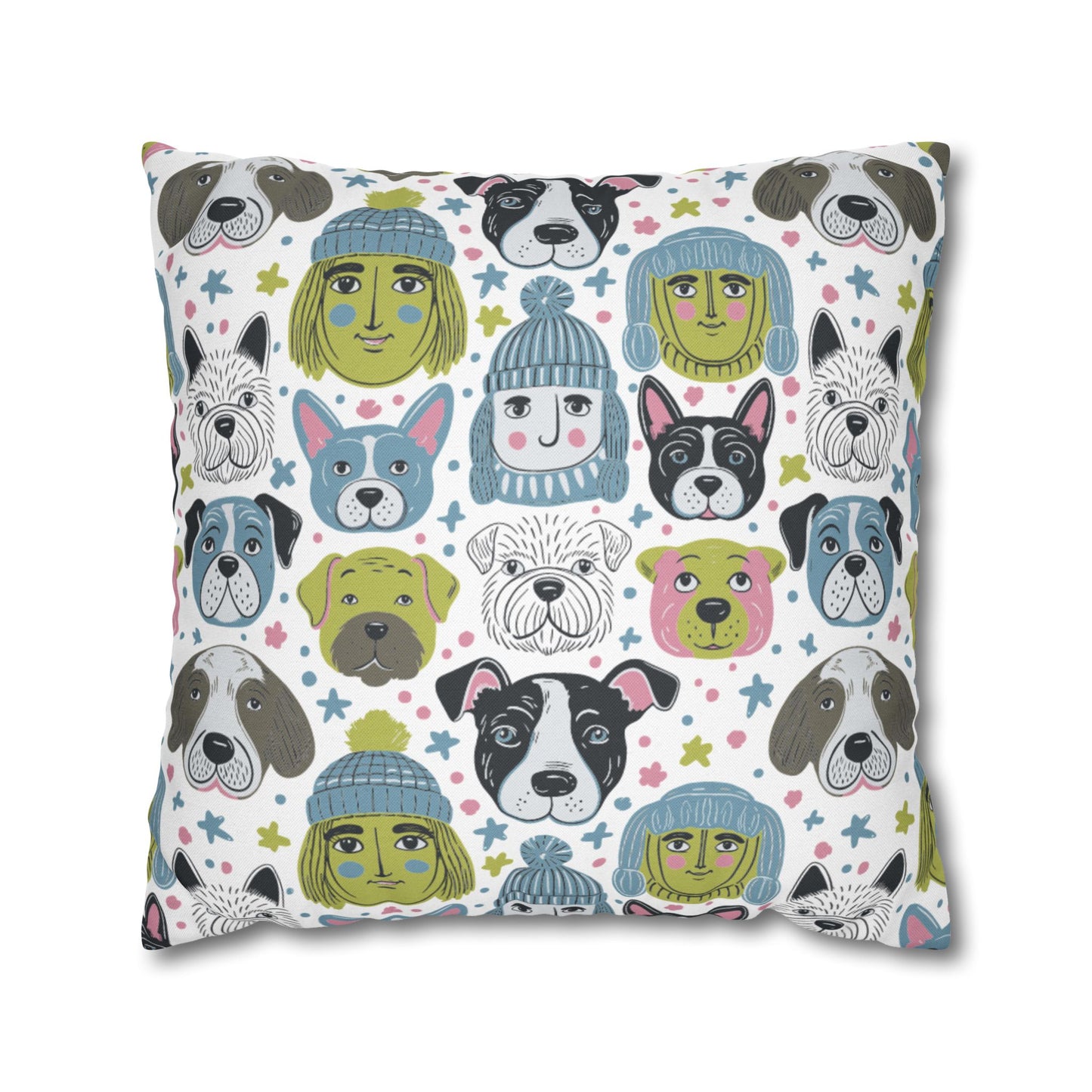 Spun Polyester Square Pillowcase | Winter Doggies Design | 4 sizes