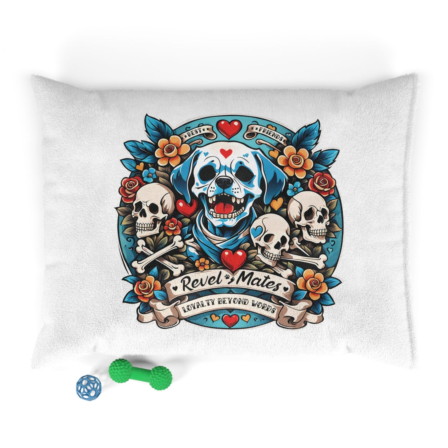 Pet Bed | for Dogs, Cats and all beloved Pets | Dog Skull Tattoo Design | 4 colors