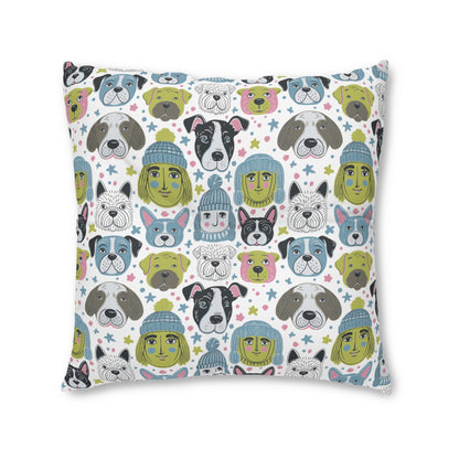 Square Tufted Floor Pillow | for Pets and Companions | Winter Doggies Design