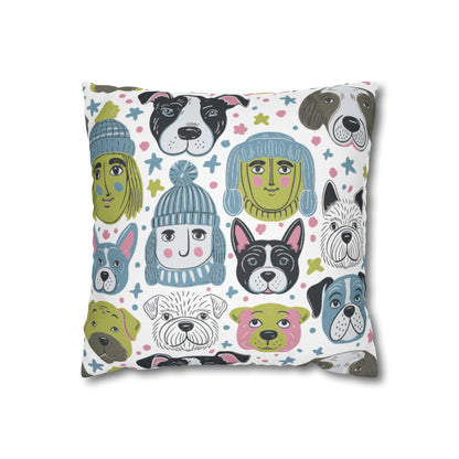 Spun Polyester Square Pillowcase | Winter Doggies Design | 4 sizes