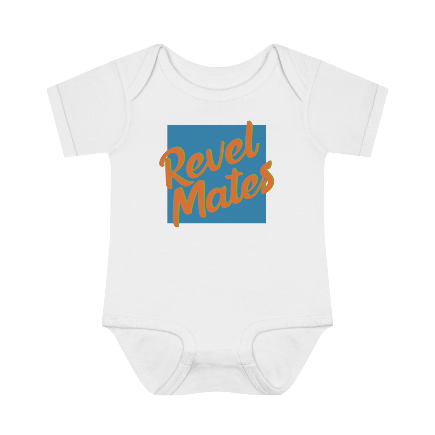 Unisex Infant Baby Rib Bodysuit | NB-24M | Blue & Orange RevelMates Square Design | 4 colors