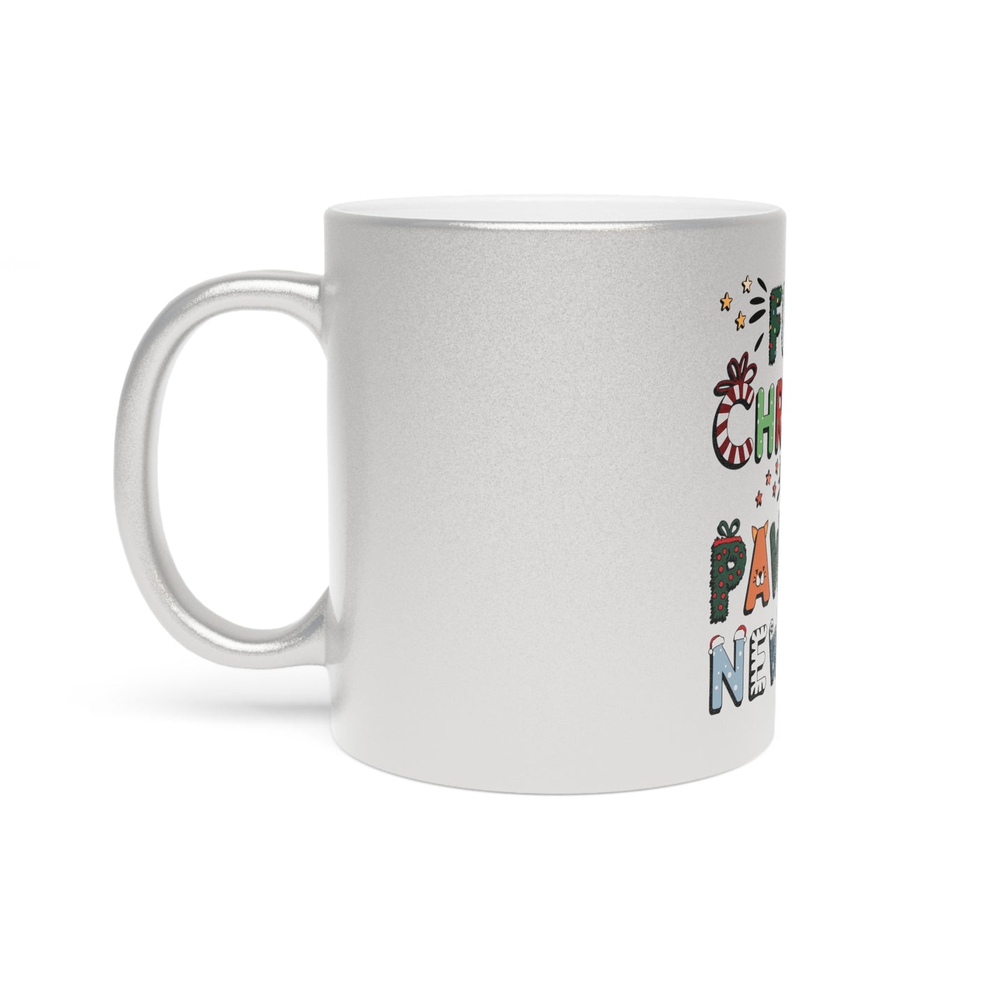 Silver & Gold Ceramic Mugs (11oz) | Furry Christmas Design | 2 colors