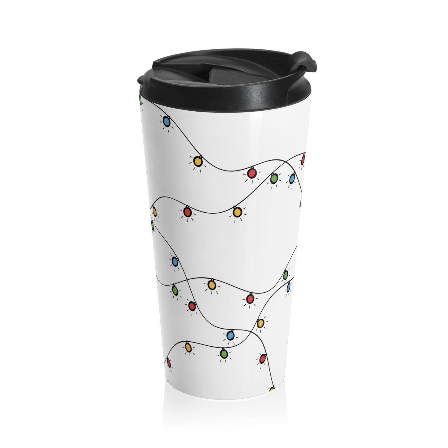 Stainless Steel Travel Mug With Cup 15oz (440ml)| Christmas Lights Design