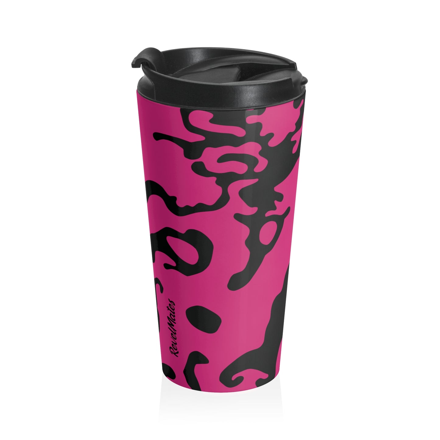 Stainless Steel Travel Mug With Cup 15oz (440ml)| Camouflage Fuchsia & Black Design