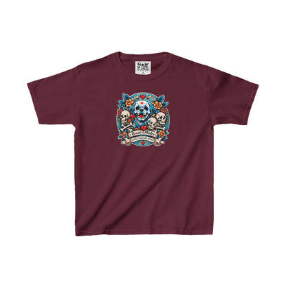 Youth Unisex Heavy Cotton T-Shirt | Dog Skull Tattoo Design | 20 colors