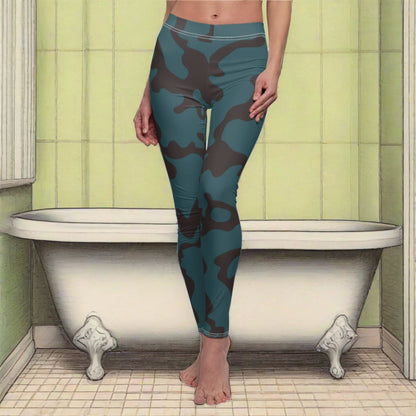 Women's Cut & Sew Casual Leggings | Camouflage Turquoise & Brown Design