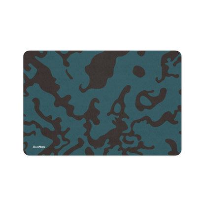 Pet Food Mat (12"x18") | for Dogs, Cats and all beloved Pets | Camouflage Turquoise & Brown Design