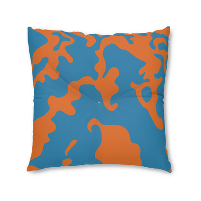 Square Tufted Floor Pillow | for Pets and Companions | Camouflage Blue & Orange Design