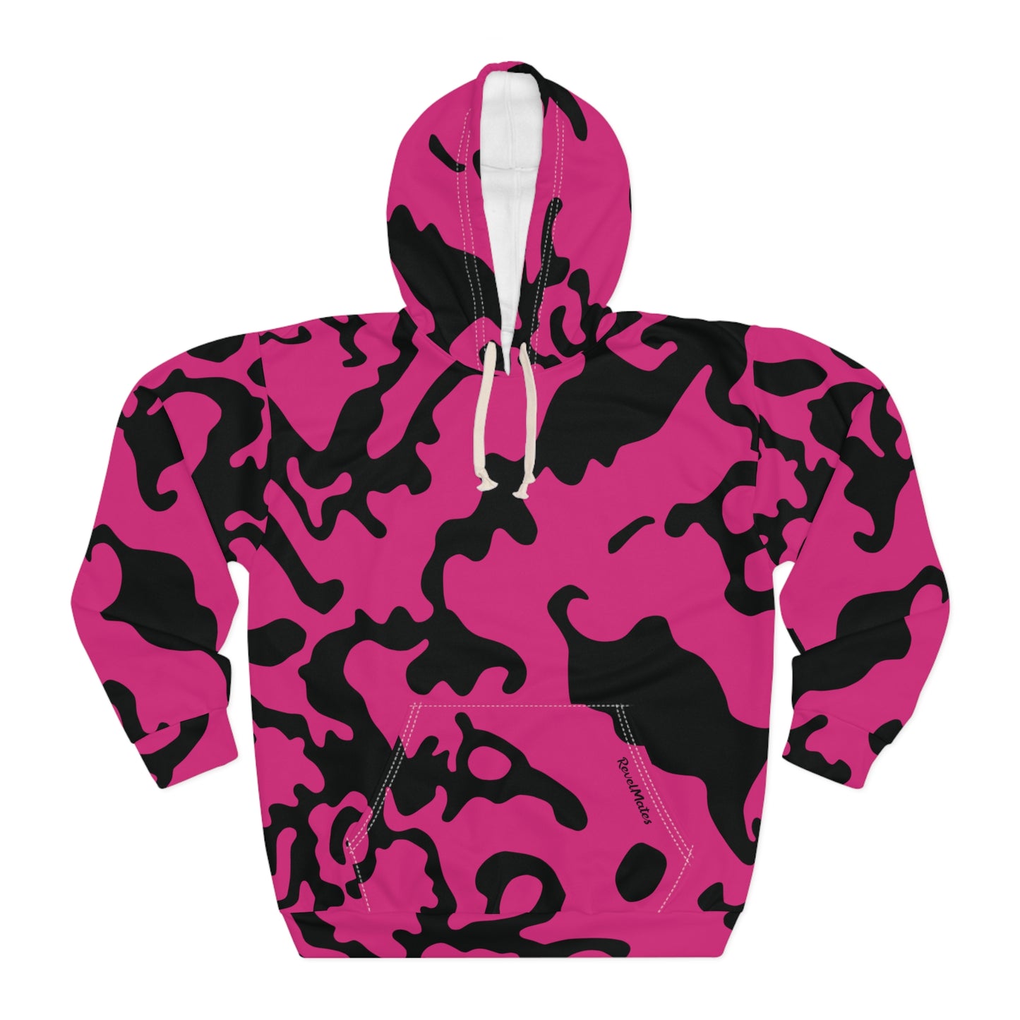 Unisex Cut & Sew Pullover Hoodie | All Over Print Hoodie | Camouflage Fuchsia & Black Design