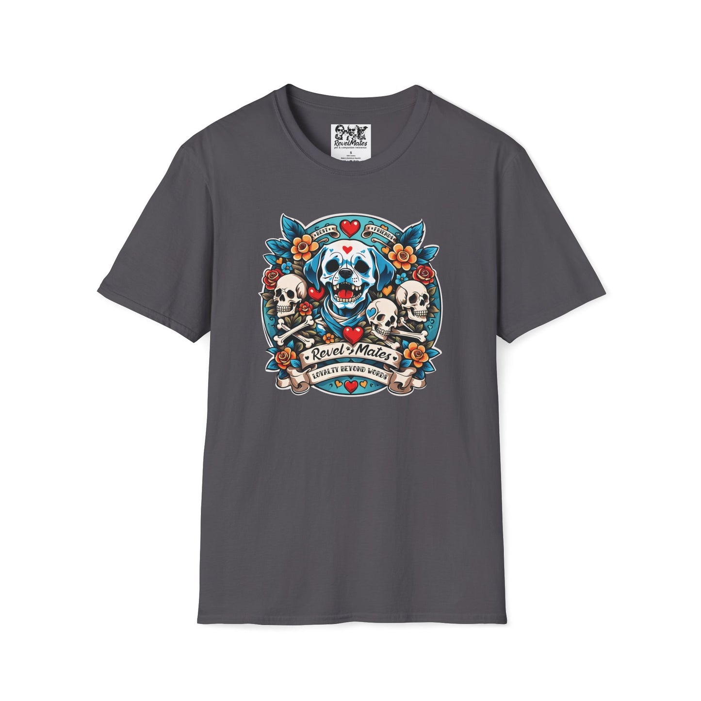 Unisex Softstyle T-Shirt | Solid Colors | Dog Skull Tattoo Design | 15 colors