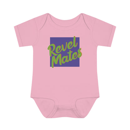 Unisex Infant Baby Rib Bodysuit | NB-24M | Lavender & Lime RevelMates Square Design | 4 colors