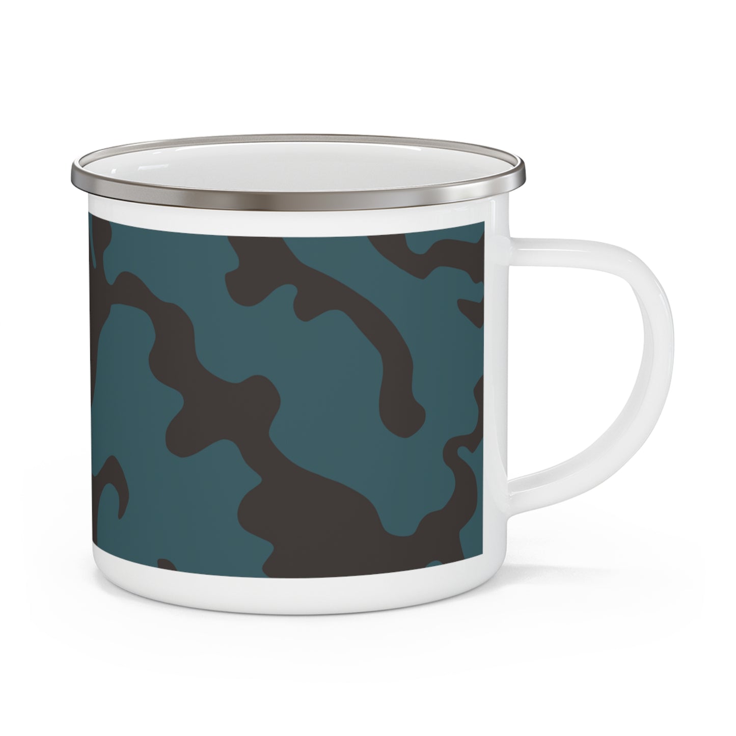 Enamel Camping Mug 12oz (350ml) | Camouflage Turquoise & Brown Design