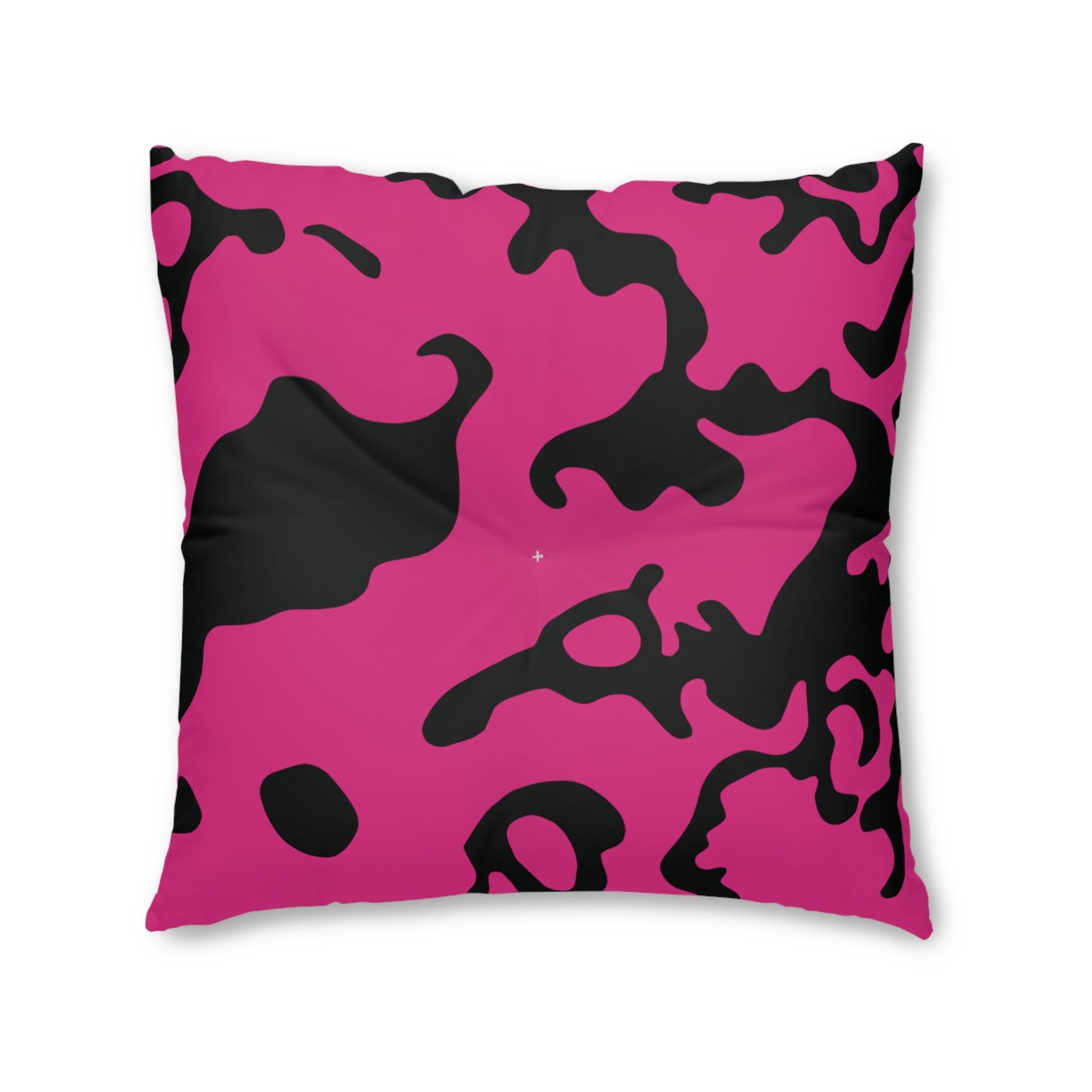 Square Tufted Floor Pillow | for Pets and Companions | Camouflage Fuchsia & Black Design