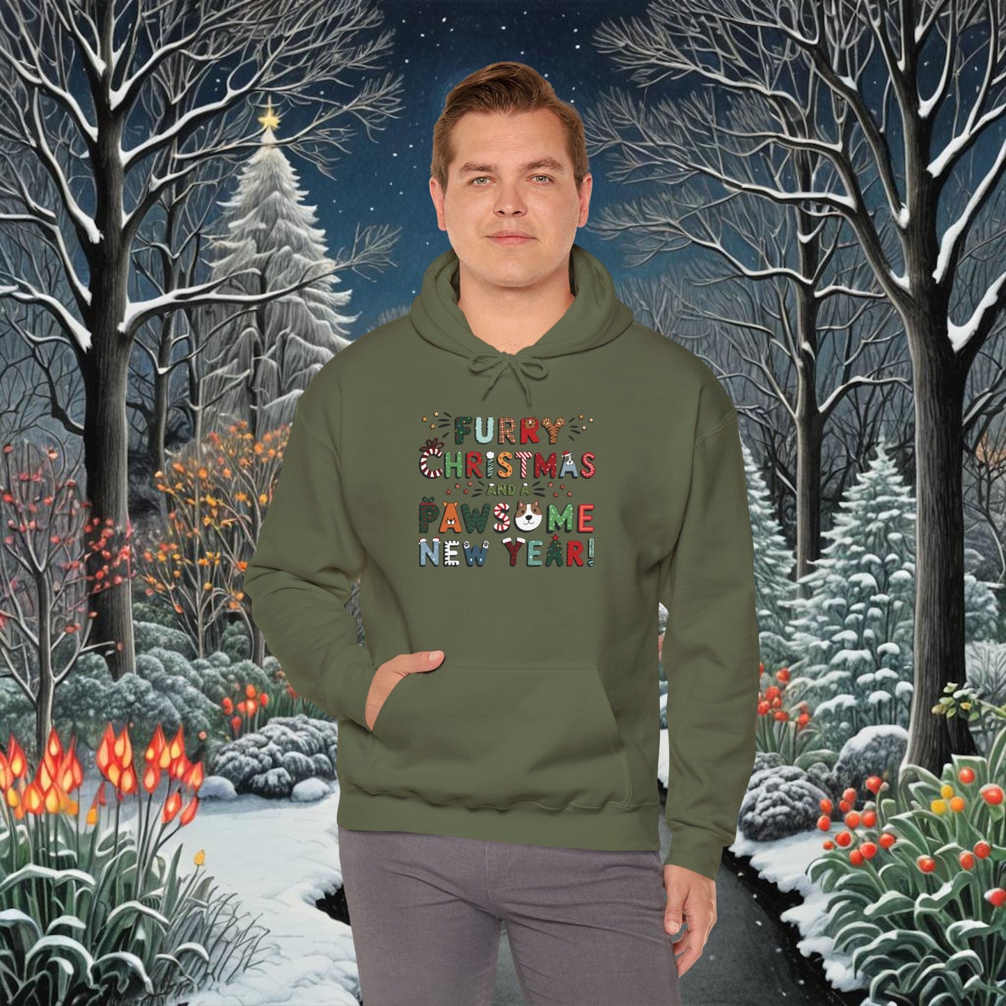 Unisex Heavy Blend Hoodie | Solid Colors V.1 | Furry Christmas Design | 12 colors