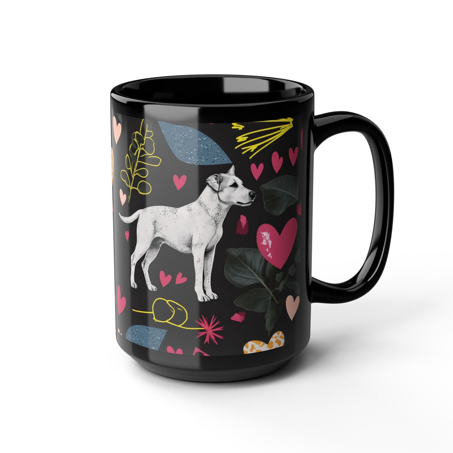 Total Black Ceramic Mug (11oz, 15oz) | Hearts & Tails Design | 2 sizes