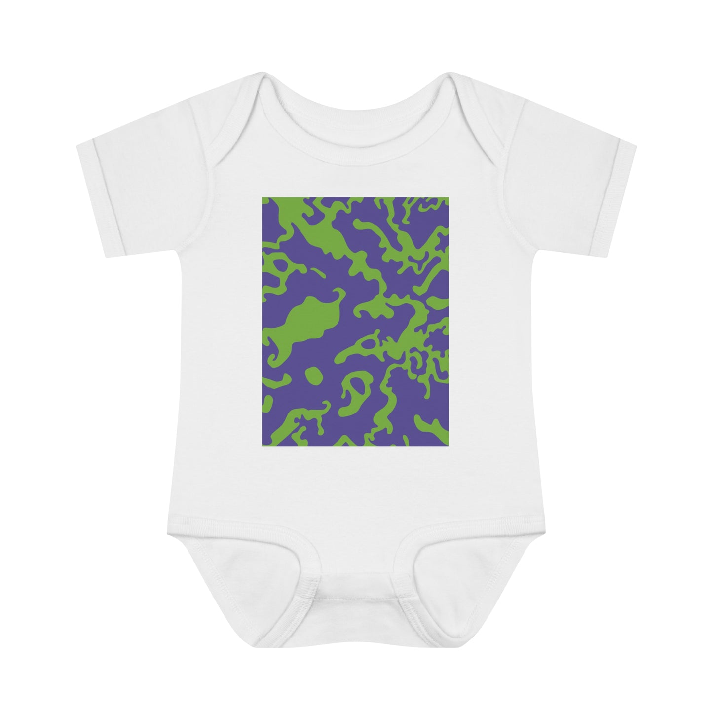 Unisex Infant Baby Rib Bodysuit | NB-24M | Camouflage Lavender & Lime Design