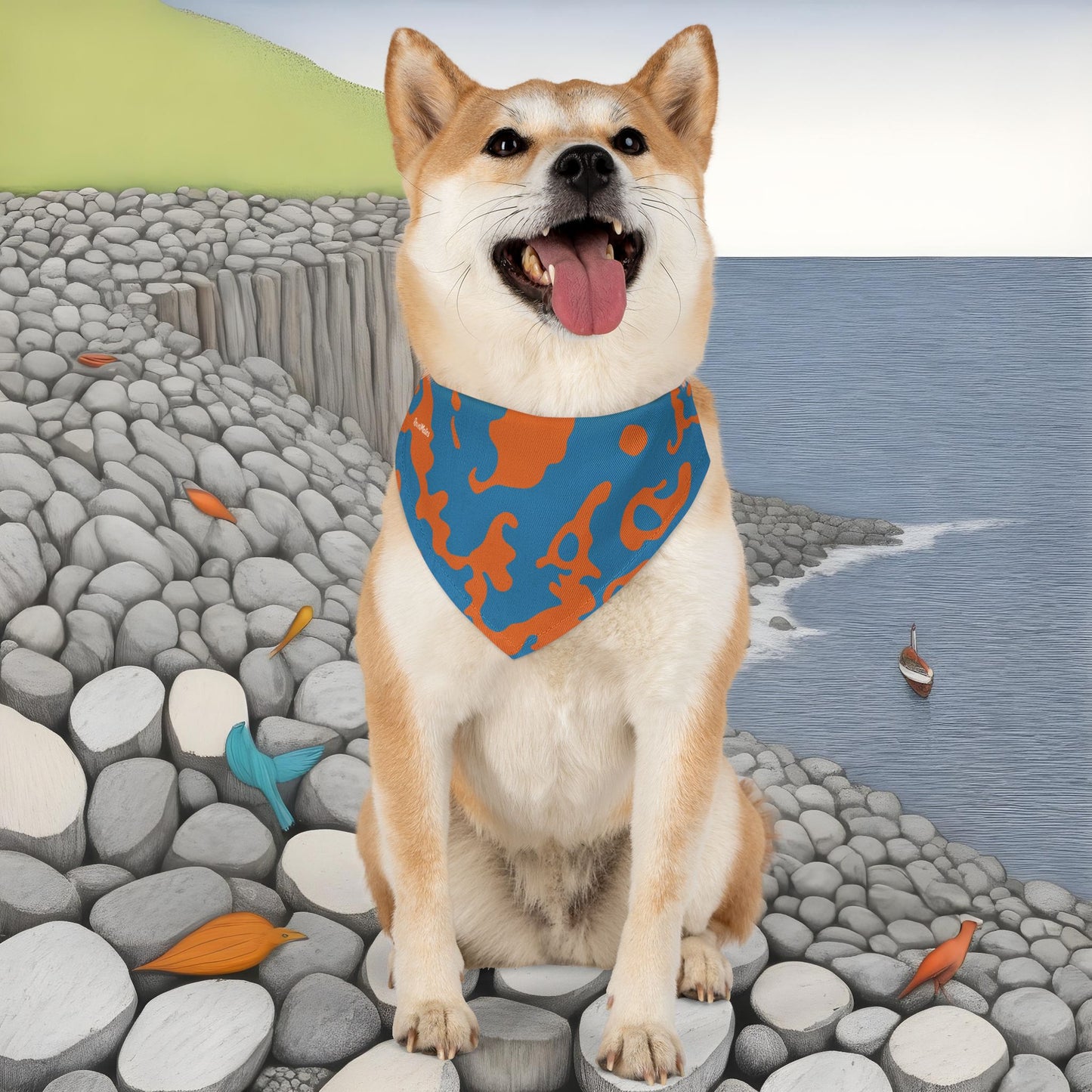 Pet Bandana Collar | Camouflage Blue & Orange Design