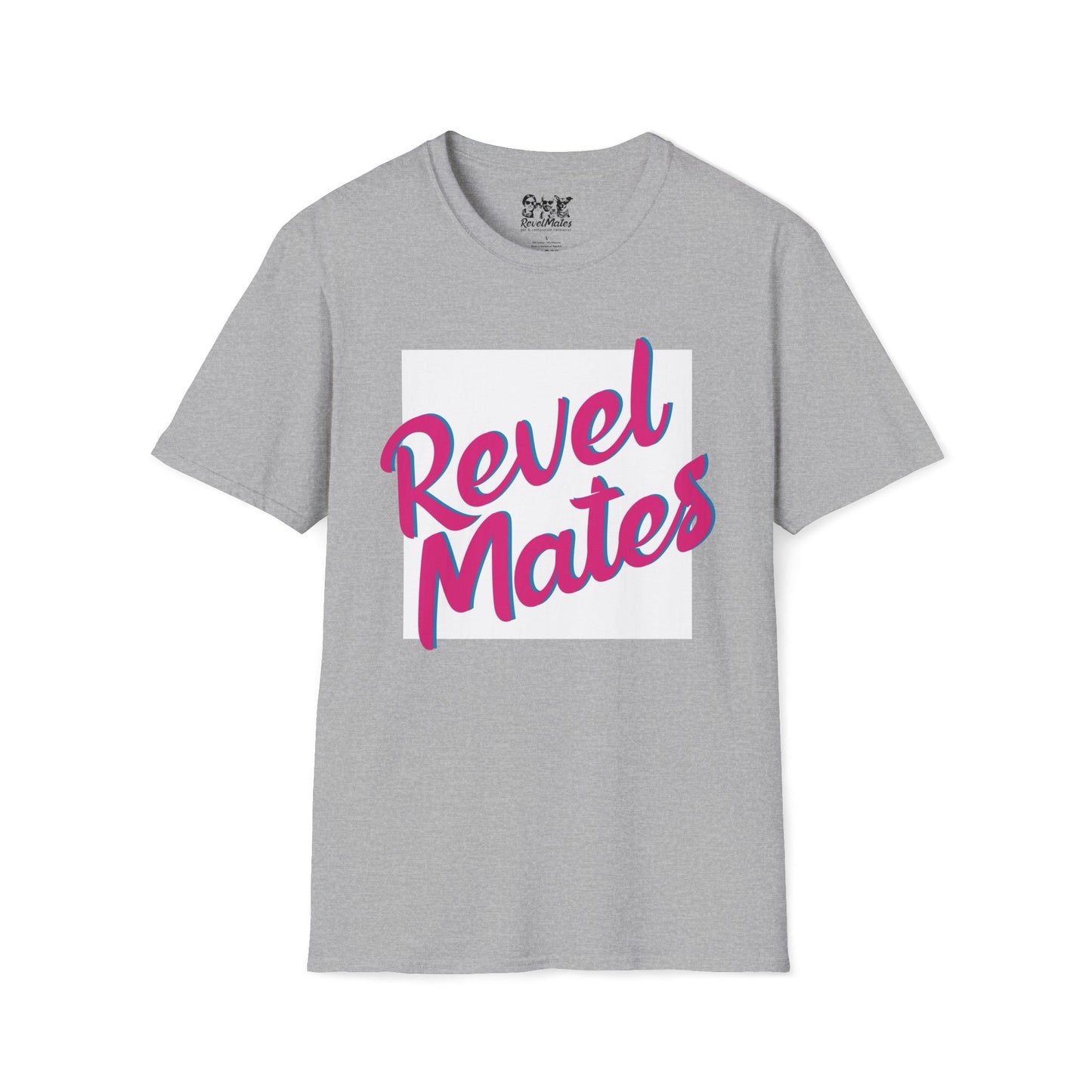 Unisex Softstyle T-Shirt | White & Fuchsia RevelMates Square Design | 4 colors