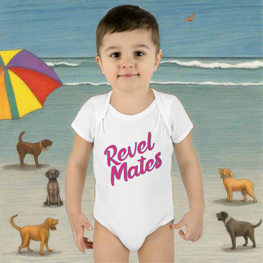 Unisex Infant Baby Rib Bodysuit | NB-24M | White & Fuchsia RevelMates Design