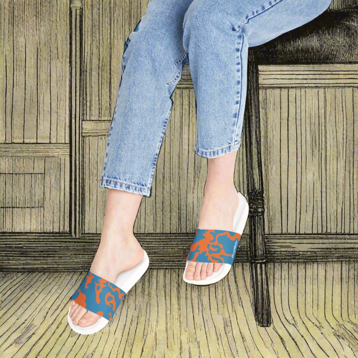 Women's Removable Strap Sandals | Camouflage Blue & Orange Design