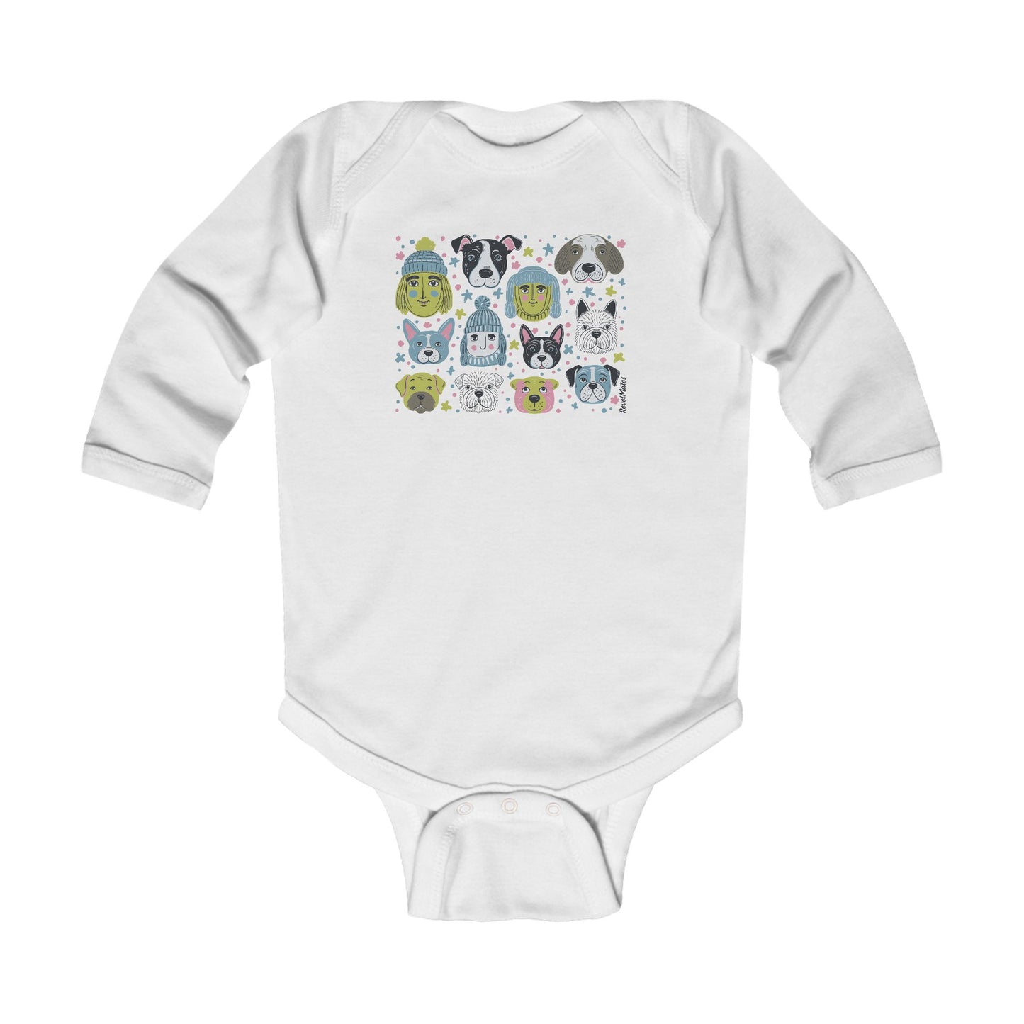 Infant Unisex Long Sleeve Bodysuit | Winter Doggies Design | 4 colors