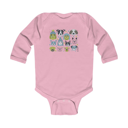 Infant Unisex Long Sleeve Bodysuit | Winter Doggies Design | 4 colors