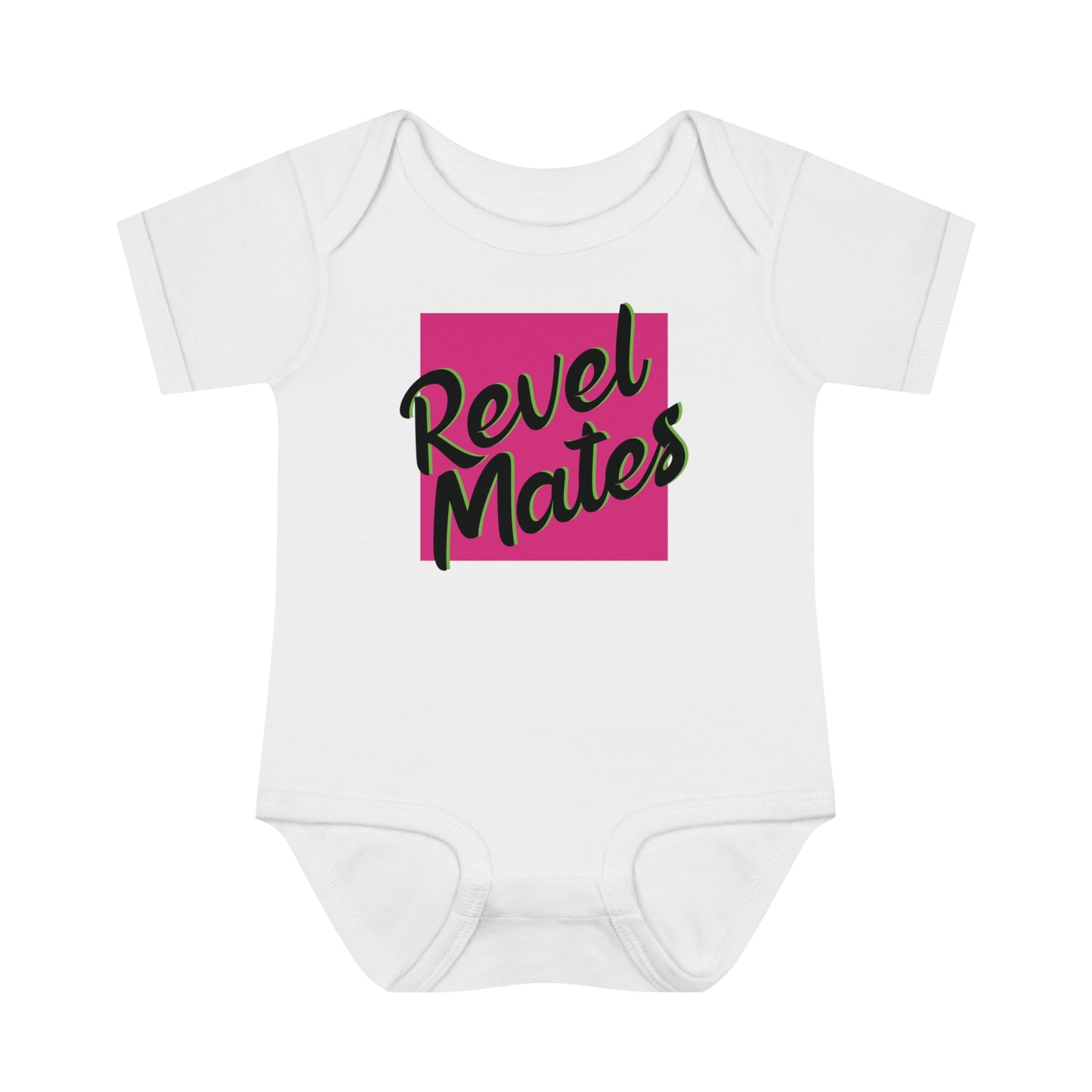 Unisex Infant Baby Rib Bodysuit | NB-24M | Fuchsia & Black RevelMates Square Design | 4 colors