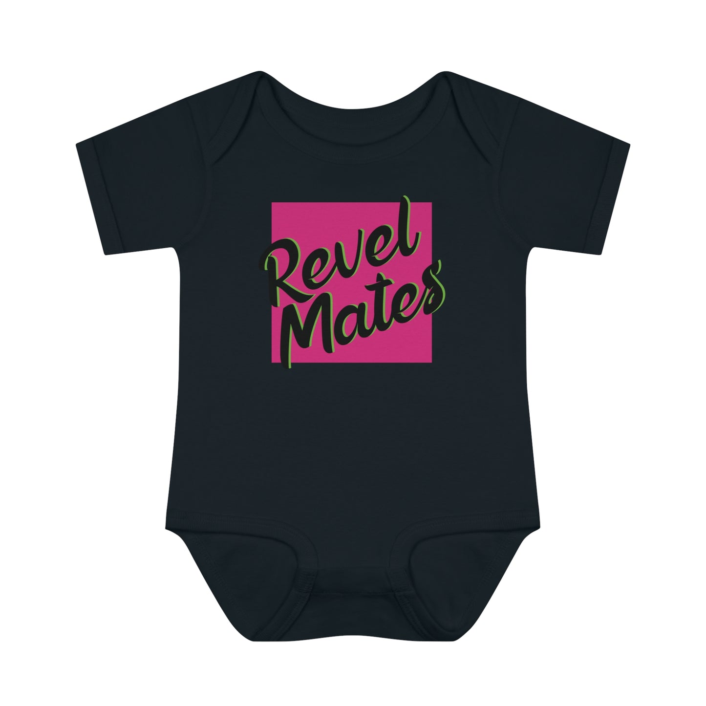 Unisex Infant Baby Rib Bodysuit | NB-24M | Fuchsia & Black RevelMates Square Design | 4 colors