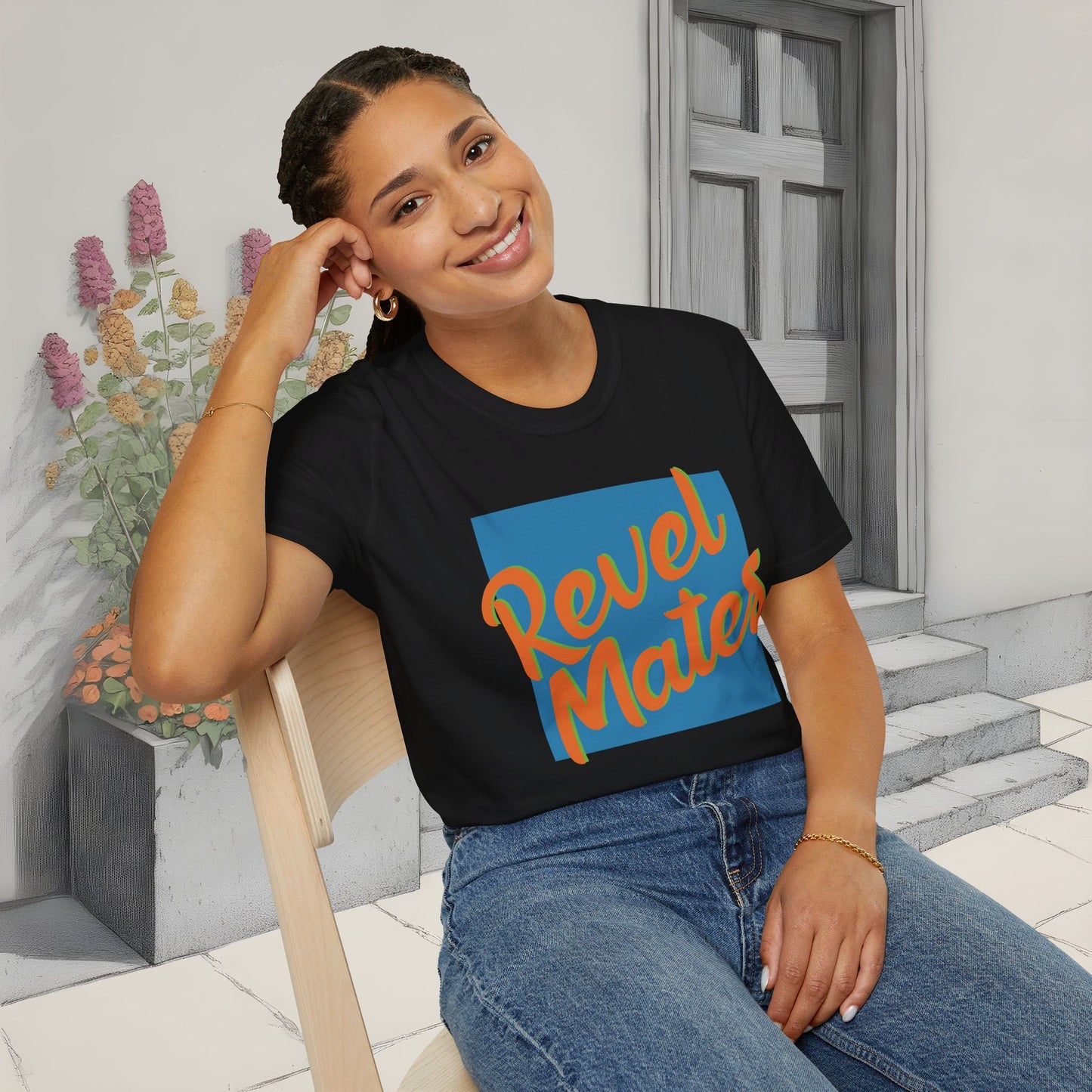 Unisex Softstyle T-Shirt | Blue & Orange RevelMates Square Design | 4 colors