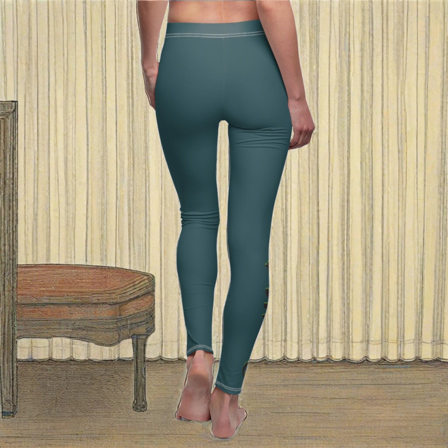 Women's Cut & Sew Casual Leggings | Turquoise & Brown RevelMates Design
