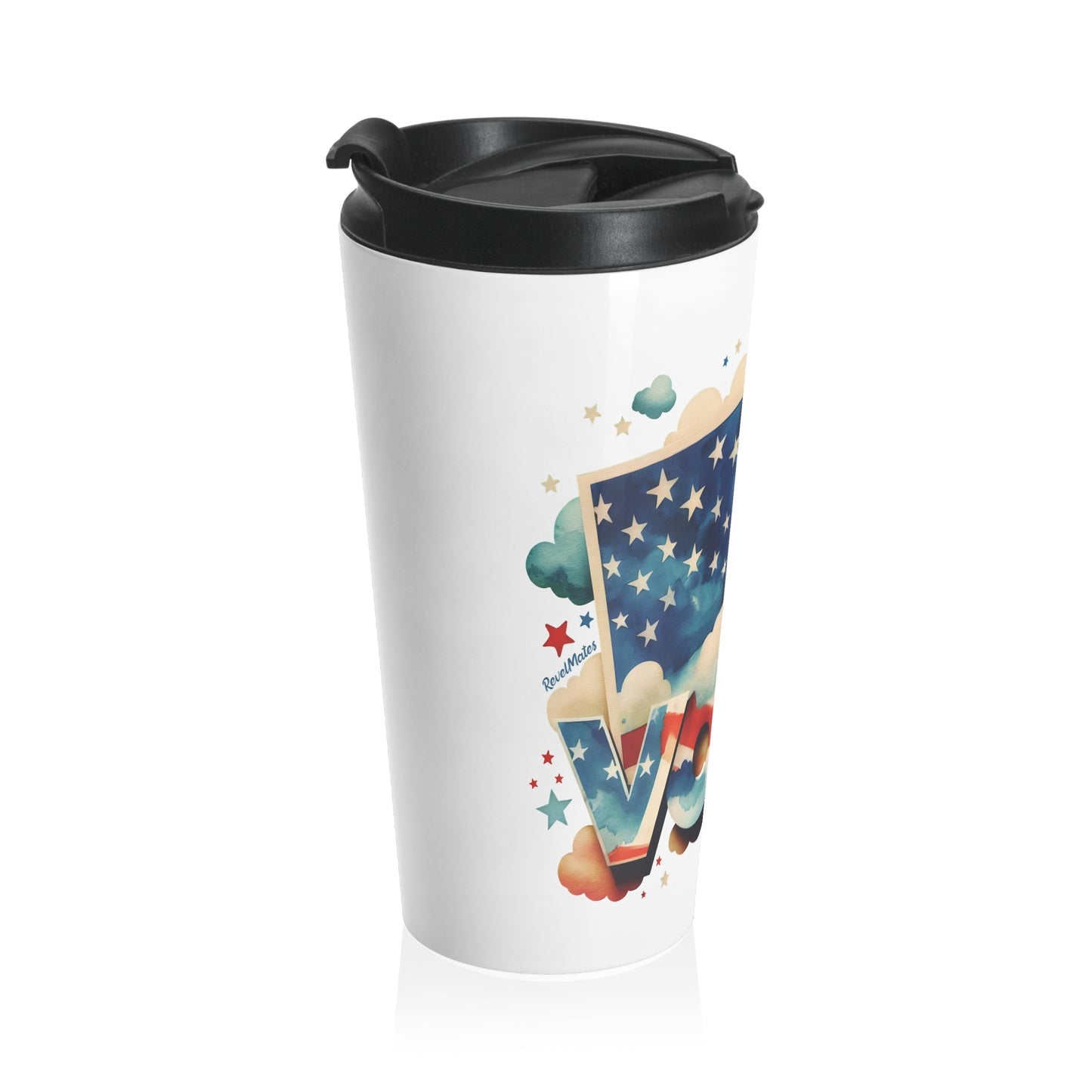 Stainless Steel Travel Mug With Cup 15oz (440ml)| VOTE Watercolor Design | US Elections | 2 colors