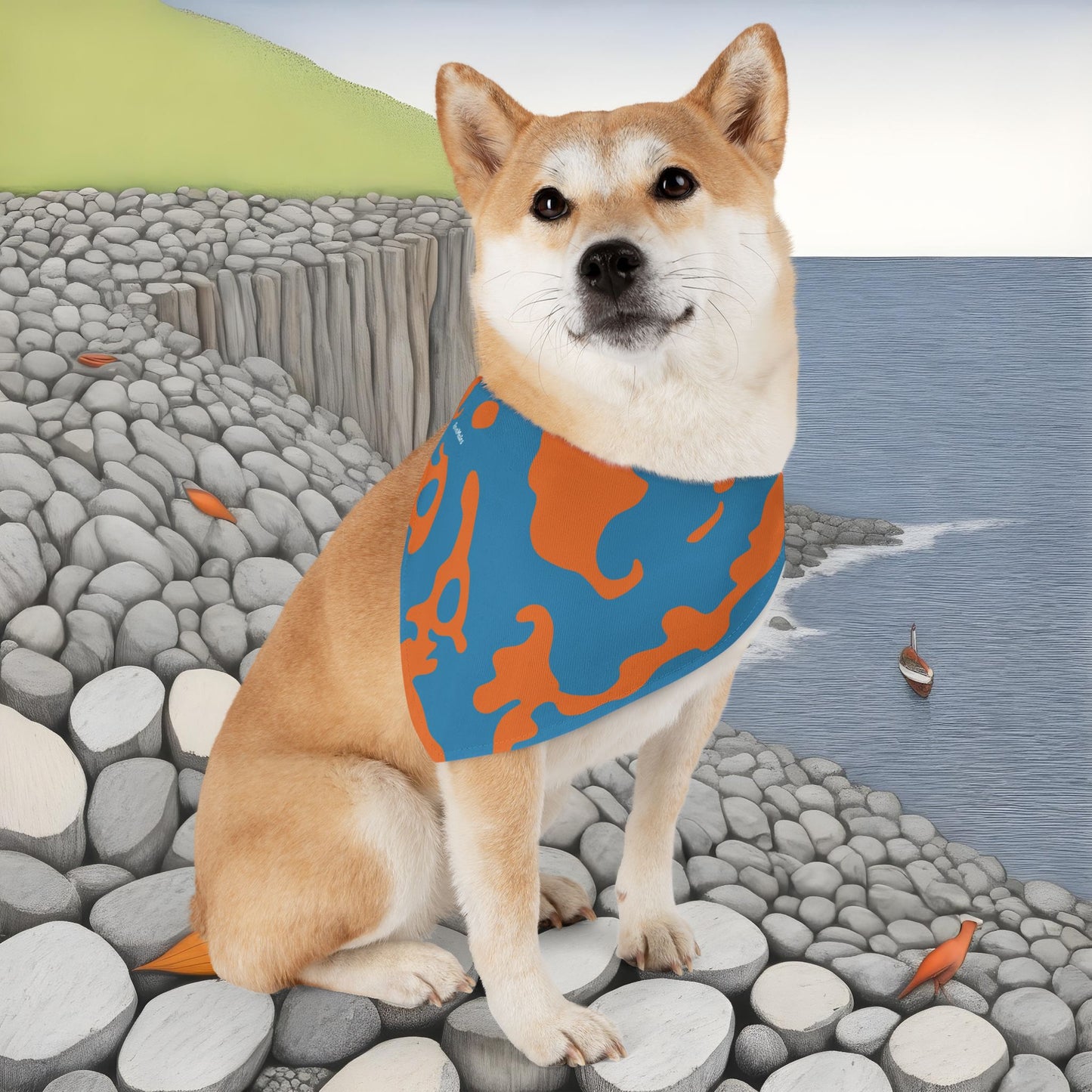 Pet Bandana Collar | Camouflage Blue & Orange Design