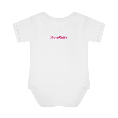 Infant Unisex Baby Rib Bodysuit | NB-24M | Black & Fuchsia RevelMates Square Design | 4 colors