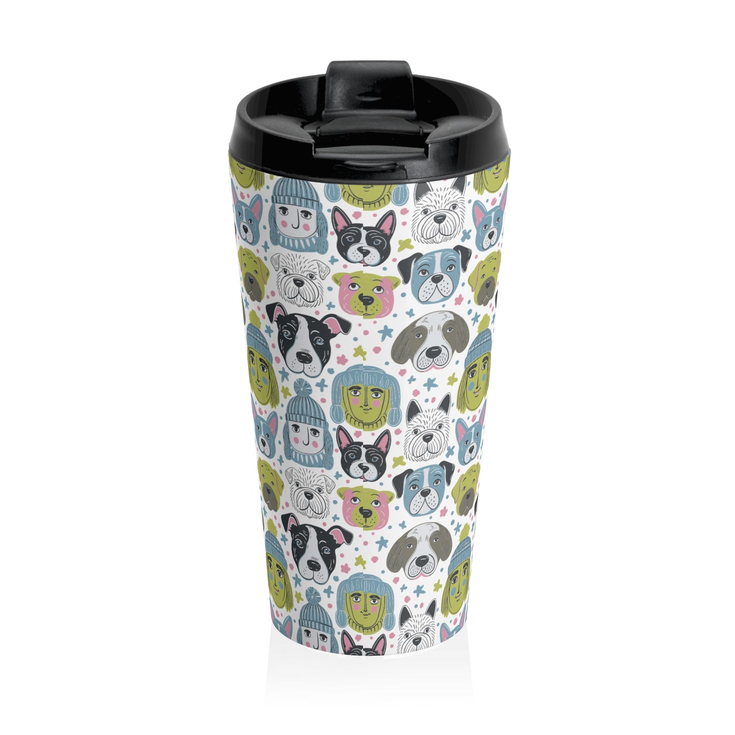 Stainless Steel Travel Mug With Cup 15oz (440ml)| Winter Doggies Design