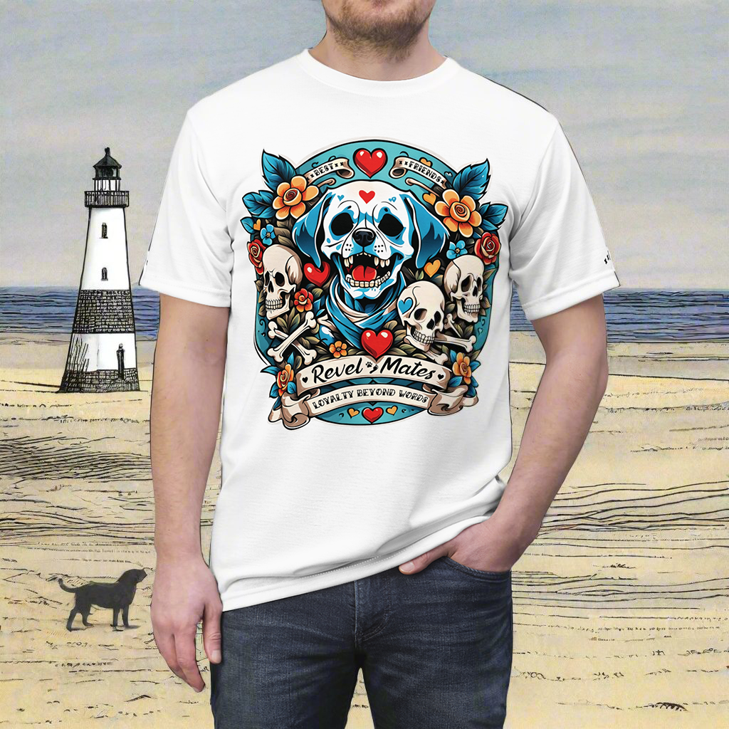 Unisex Cut & Sew T-Shirt | All Over Print Tee | Dog Skull Tattoo Design | 4 colors