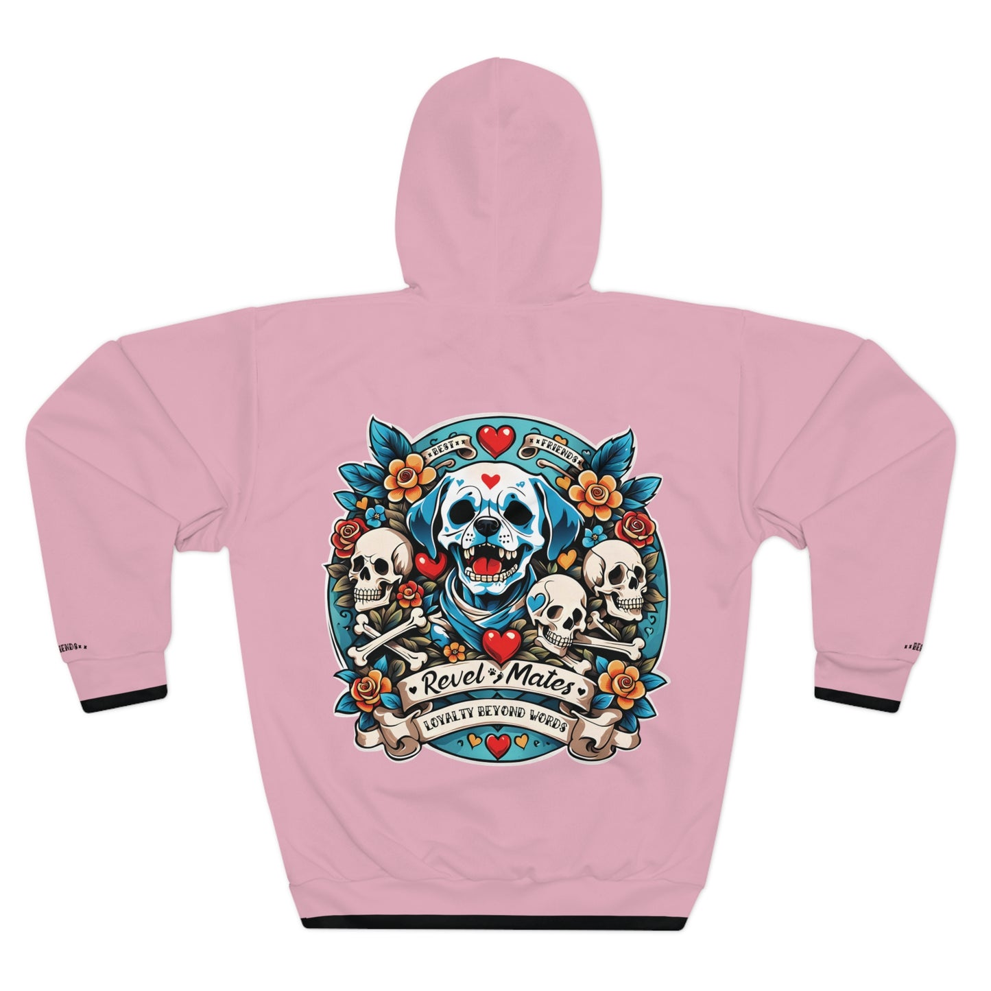 Unisex Cut & Sew Pullover Hoodie | All Over Print Hoodie | Dog Skull Tattoo Design | 4 colors