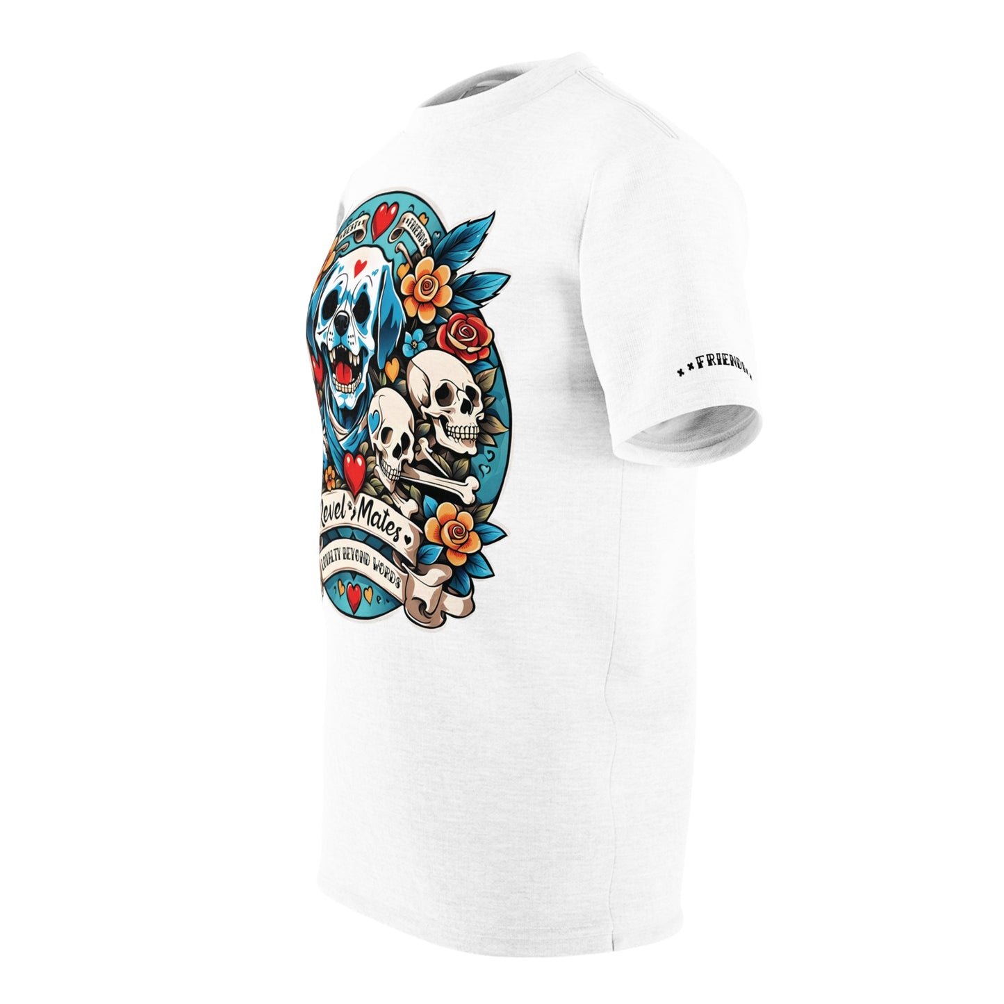 Unisex Cut & Sew T-Shirt | All Over Print Tee | Dog Skull Tattoo Design | 4 colors