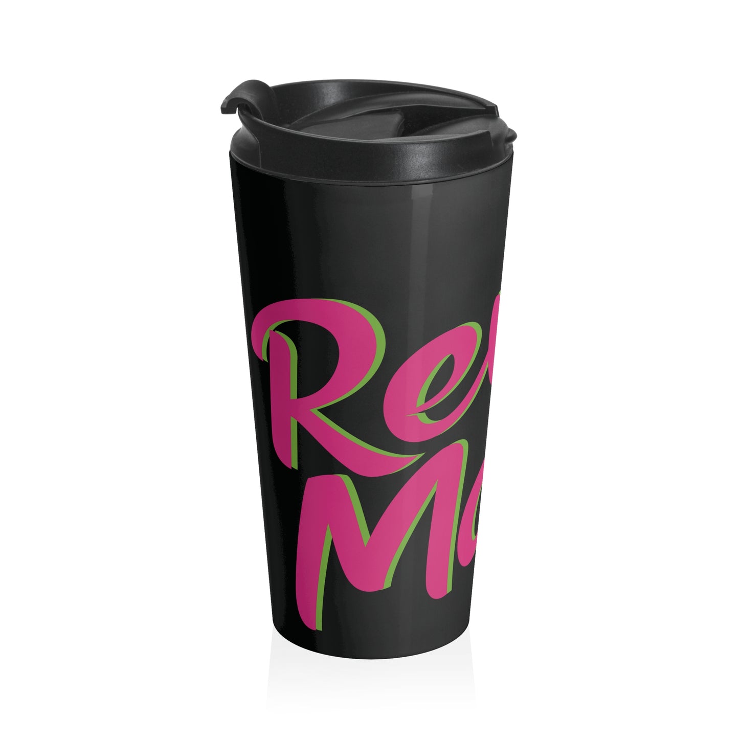 Stainless Steel Travel Mug With Cup 15oz (440ml)| Black & Fuchsia RevelMates Design