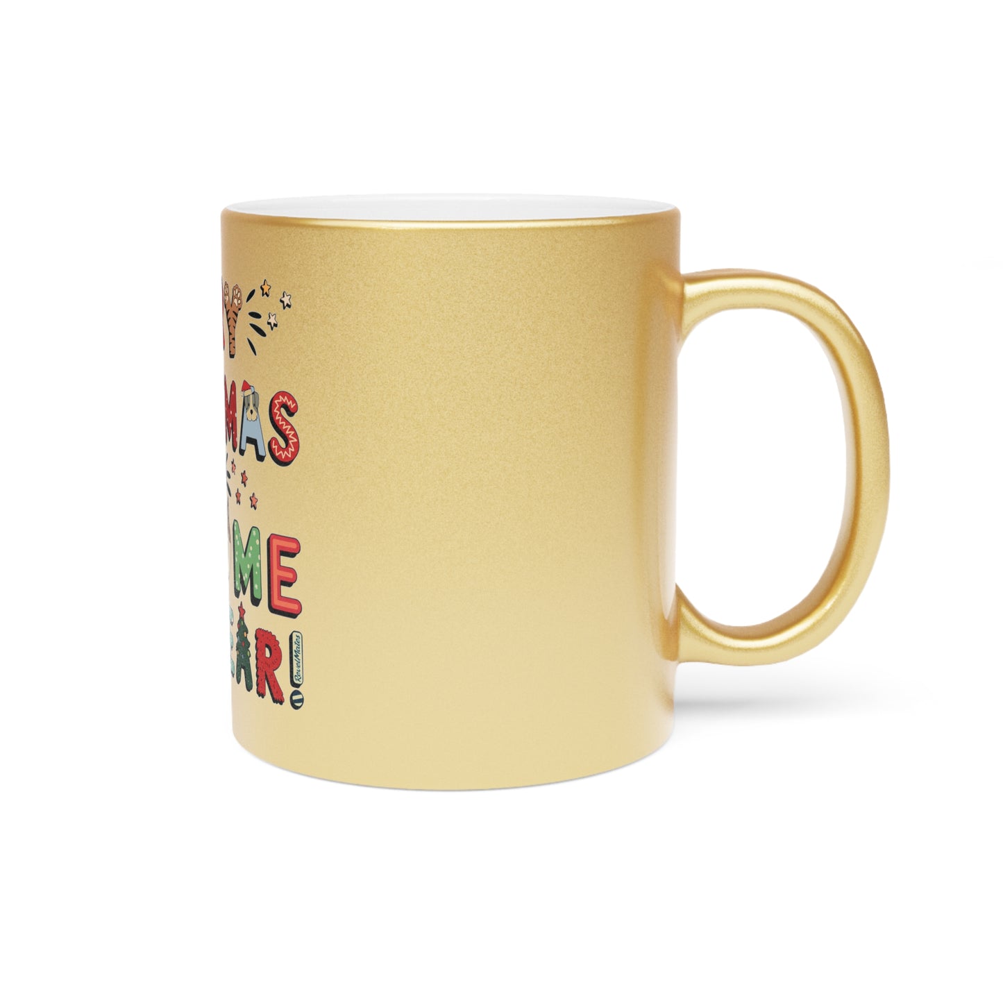 Silver & Gold Metallic Ceramic Mugs (11oz) | Furry Christmas Design | 2 colors