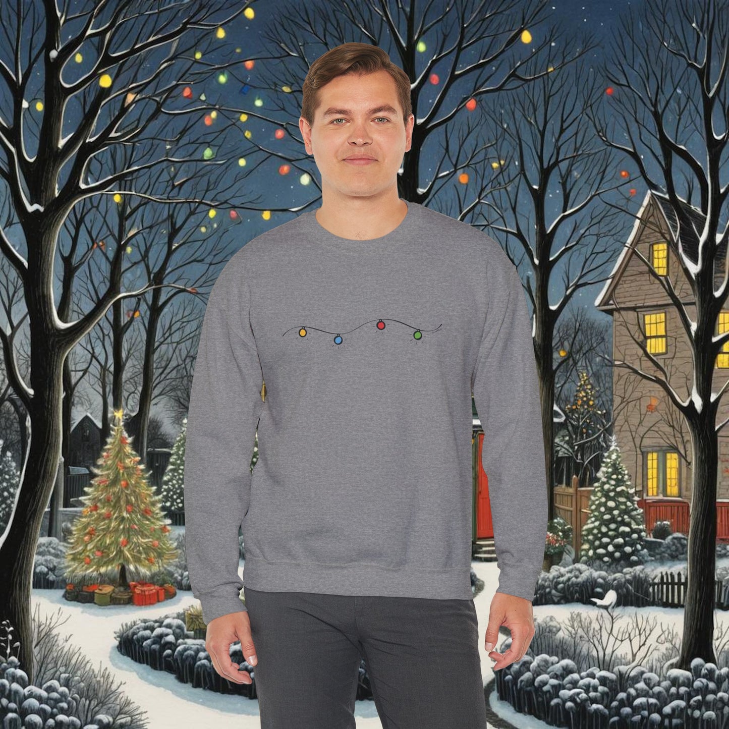 Unisex Heavy Blend Crewneck Sweatshirt | Christmas Lights Design | 8 colors