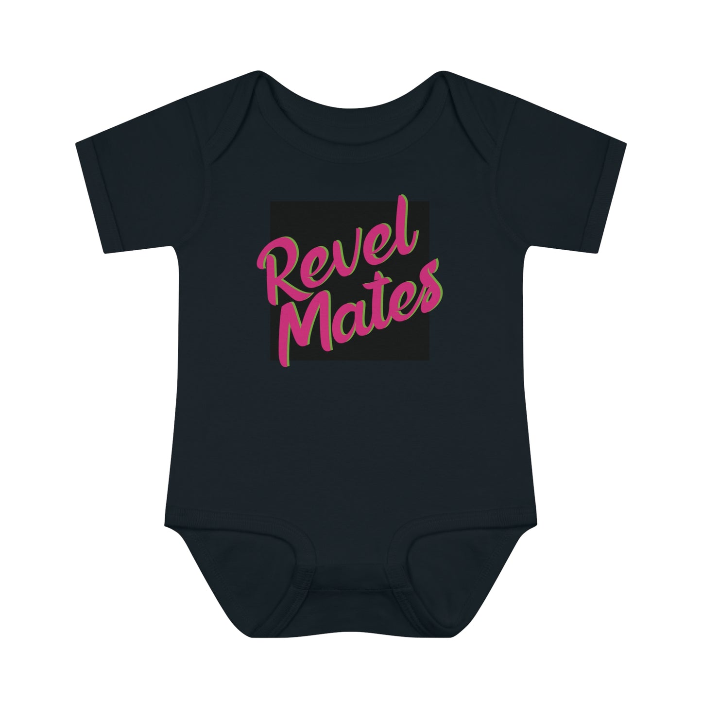 Unisex Infant Baby Rib Bodysuit | NB-24M | Black & Fuchsia RevelMates Square Design | 4 colors