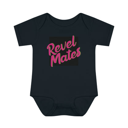 Infant Unisex Baby Rib Bodysuit | NB-24M | Black & Fuchsia RevelMates Square Design | 4 colors