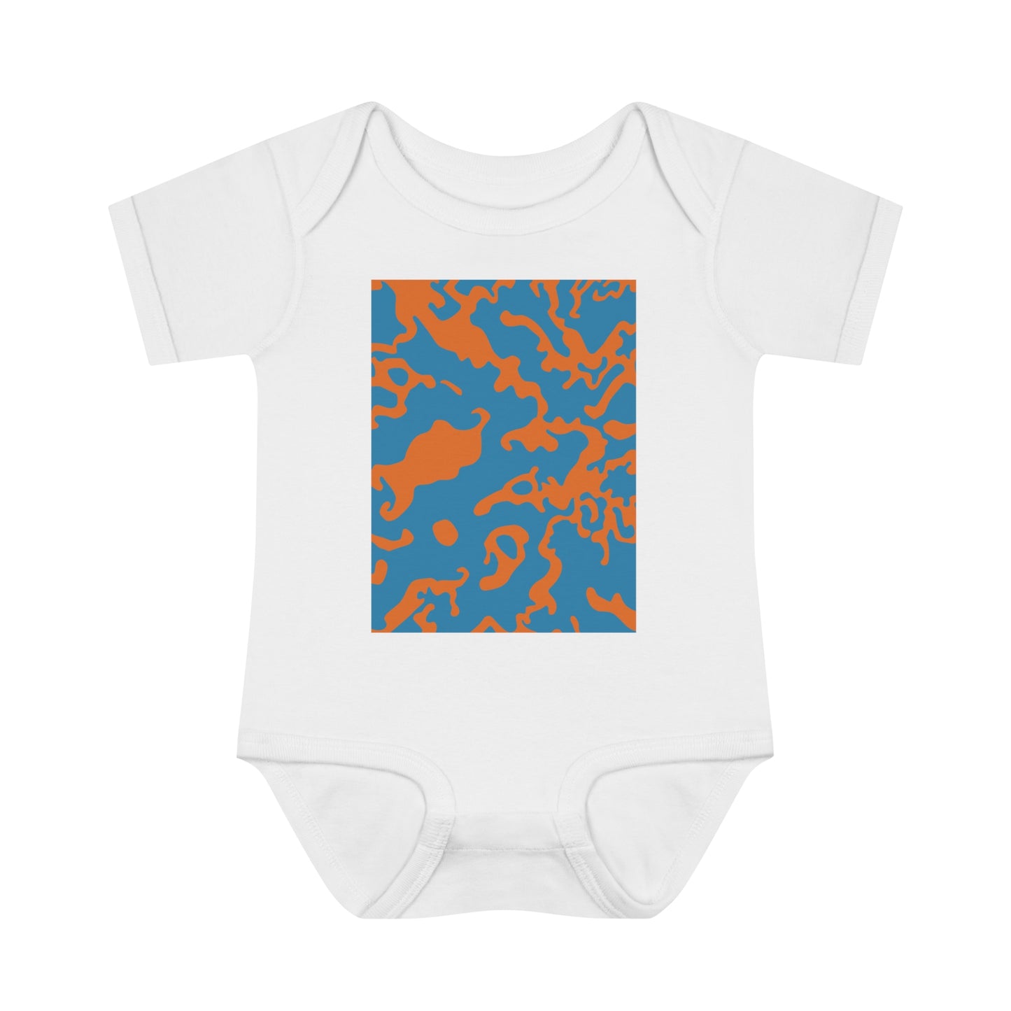 Unisex Infant Baby Rib Bodysuit | NB-24M | Camouflage Blue & Orange Design