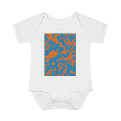 Unisex Infant Baby Rib Bodysuit | NB-24M | Camouflage Blue & Orange Design