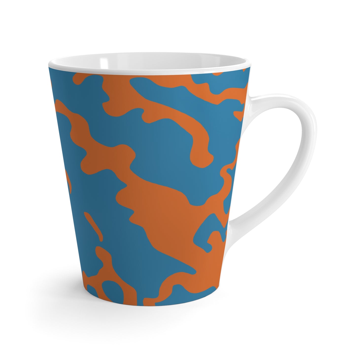 Latte Mug 12oz (350 ml) | Camouflage Blue & Orange Design