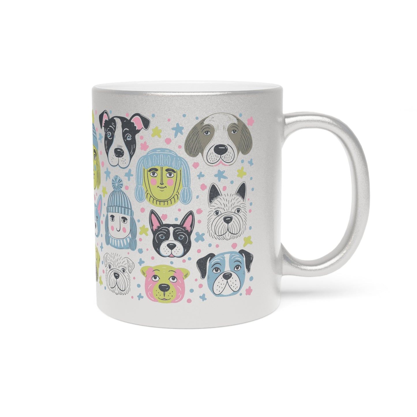 Silver & Gold Metallic Ceramic Mugs (11oz) | Winter Doggies Design | 2 colors