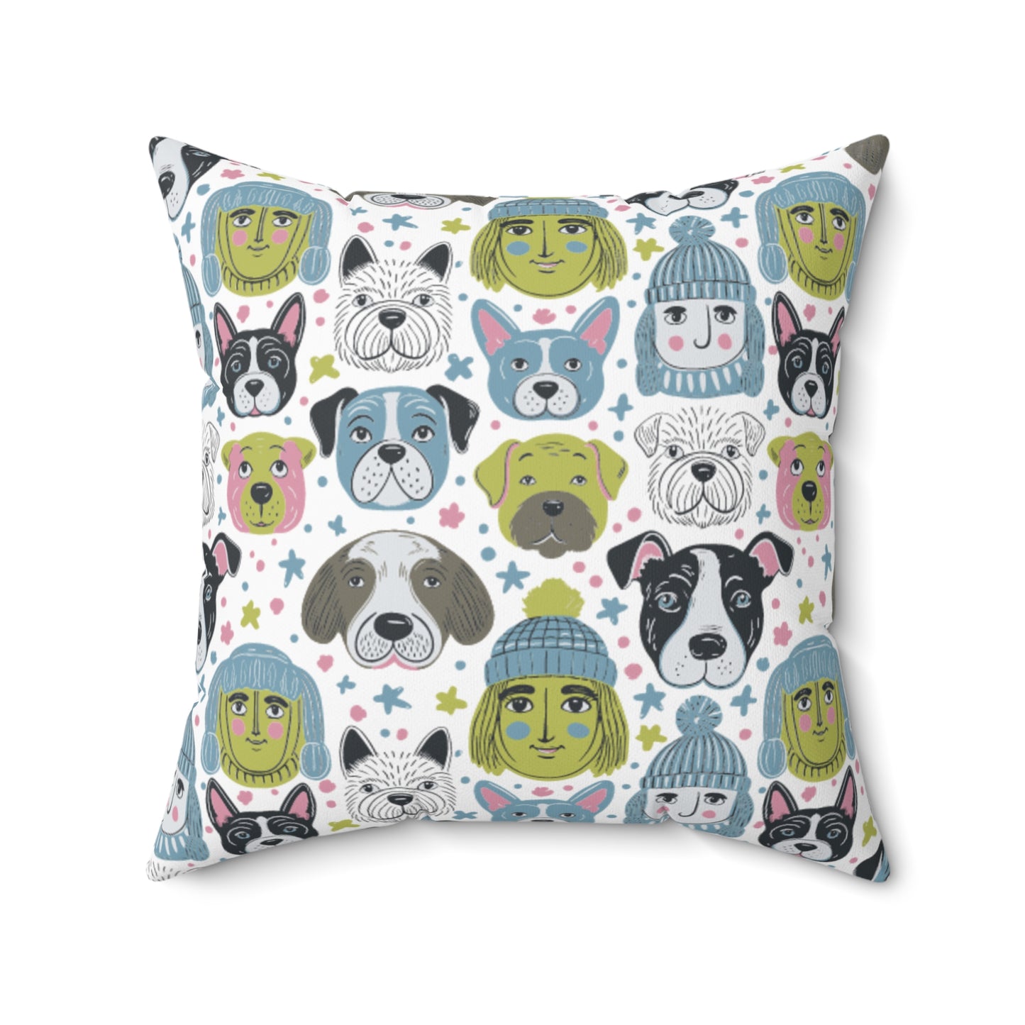 Spun Polyester Square Pillow | Winter Doggies Design | 4 sizes