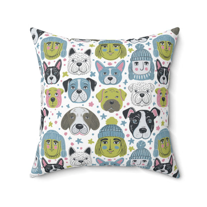 Spun Polyester Square Pillow | Winter Doggies Design | 4 sizes